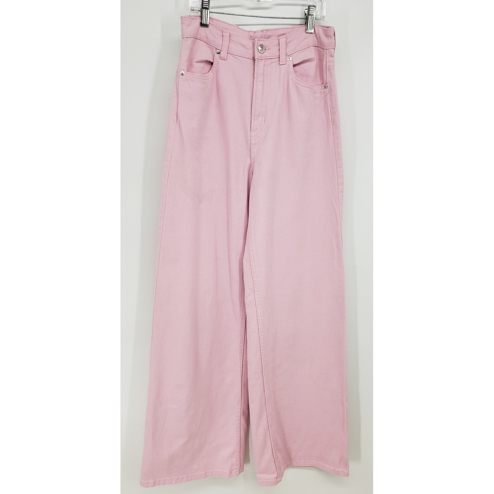 H&M Divided Pink Wide Leg Jeans Women Size 4 High Waisted Denim Stretch Pants
